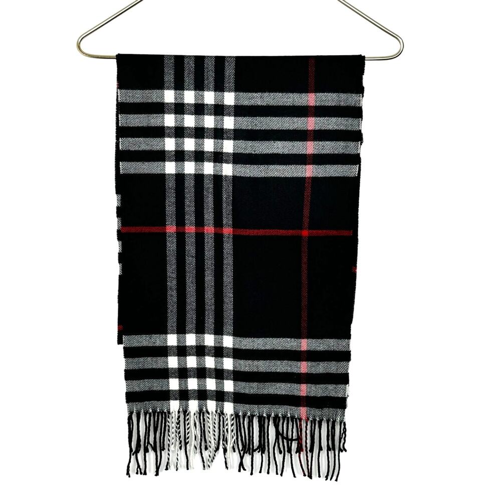 black/white/red‎ plaid viscose/cashmere scarf